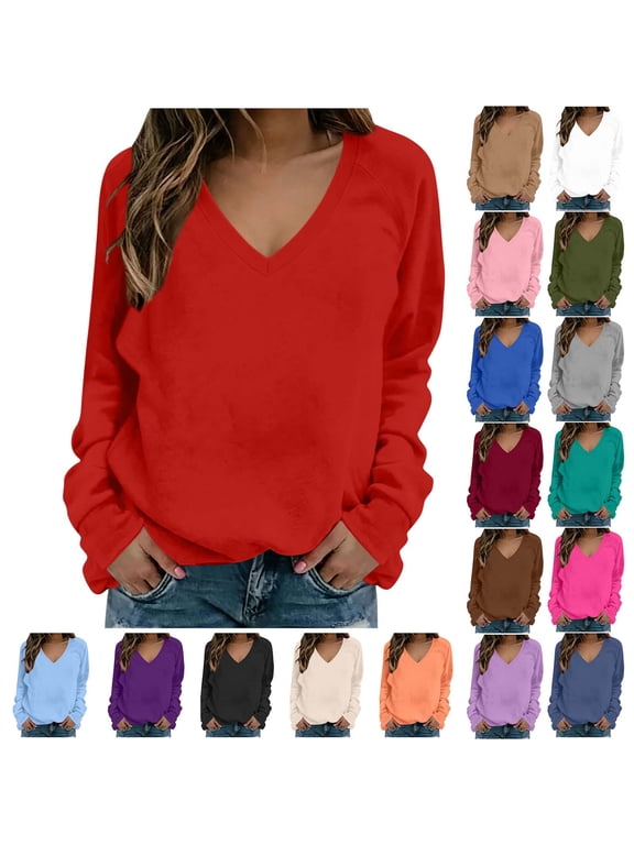 Womens Oversized Long Sleeve Shirts Deep V Neck Pullover Sweatshirt Casual Trendy Drop Shoulder Tops for Fall Winter Purple 3XL