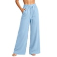 thumbnail image 1 of Oiangi Womens Palazzo Pants Drawstring Elastic Waist Flowy Trousers Casual Pockets Dress Basic Pant for Summer Holiday Sky Blue 3XL, 1 of 8