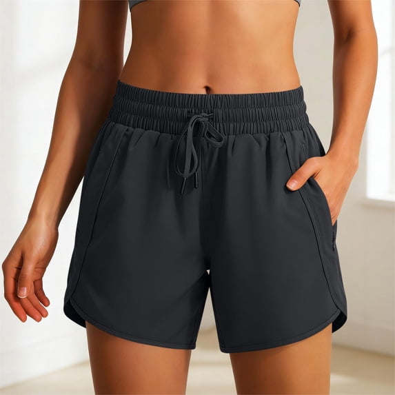 Oiangi Womens Running Shorts Quick Dry Workout Shorts Elastic Waist Lightweight Boxers with Zipper Pockets Black S