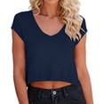 thumbnail image 1 of Oiangi Womens Short Sleeve T shirts V Neck Crop Tees Summer Loose Fit Plain Tops Navy XL, 1 of 6