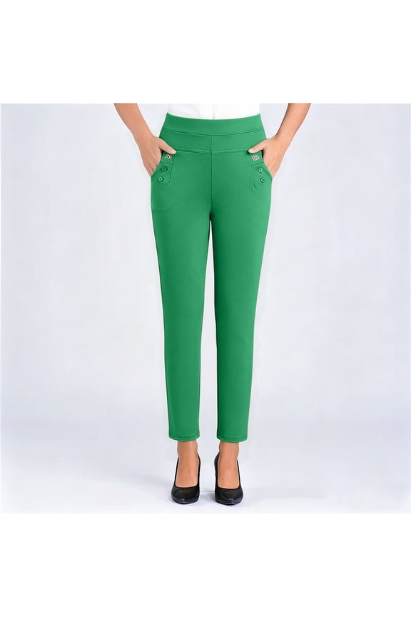 Womens Straight Leg Dress Pants Plus Size High Waist Stretchy Slacks Casual Business Pockets Trousers for Work Green 2XL