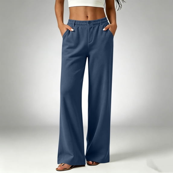 Oiangi Womens Tall Sweatpants Elastic Waist Baggy Sweat Pants Fall Casual Comfy Pockets Trousers for Daily Wear Navy XL