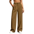 thumbnail image 1 of Oiangi Womens Wide Leg Dress Pants High Waisted Button Zipper Trousers Fall Casual Business Office Work Pant with Pockets Khaki M, 1 of 6