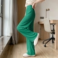 thumbnail image 1 of Oiangi Womens Wide Leg Pants Elastic Waist Ribbed Flowy Palazzo Pants Summer Casual Lightweight Pant Green 2XL, 1 of 5