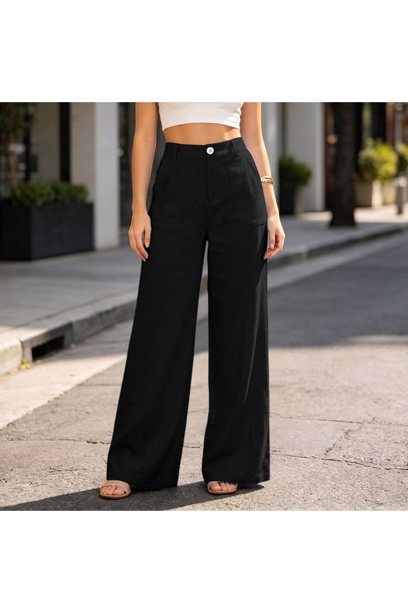Womens Wide Leg Pants High Waisted Dress Palazzo Pant Fall Casual Plain Pockets Trousers for Daily Wear Black M