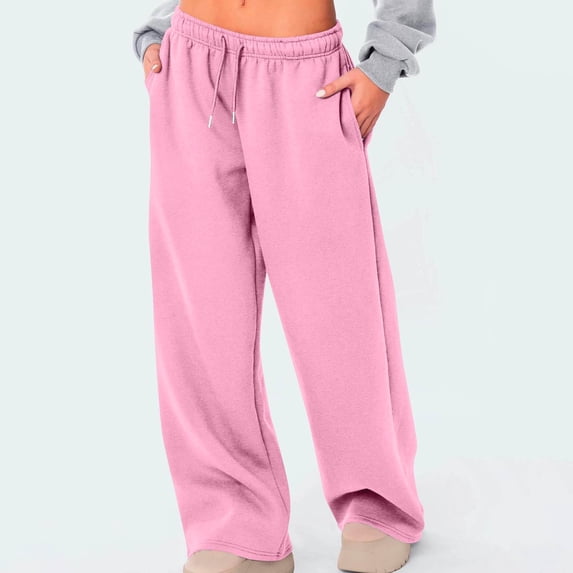 Oiangi Womens Wide Leg Sweatpants Elastic Waist Drawstring Trousers Casual Loose Comfy Pockets Pants Pink M