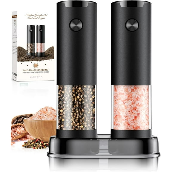 Oiduwi 2 Pack Electric Salt and Pepper Grinder Set Automatic Grinder for Kitchen, Rechargeable Automatic Pepper and Salt Grinder Refillable with 5 Adjustable Coarseness Gifts for Mom