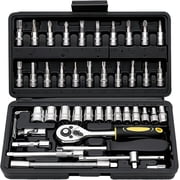 Oiduwi 46 Pieces Drive Socket Ratchet Wrench Set, Premium 1/4 inch Metric Socket Set, with 72-Teeth Ratchet Wrench, S2 Bit Socket Set, Extension for Auto Repairing and Household