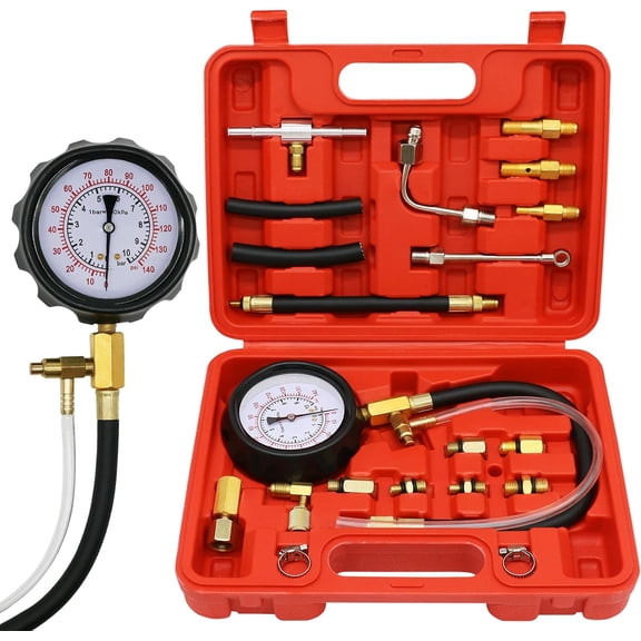Oiduwi Automotive Fuel Pressure Tester Kit for Gasoline Engines, For gasoline engines, 1/4 in and M6 test hoses with M8, M10, M12 and M14 adapters; not for diesel or direct injection, 0-140 PSI