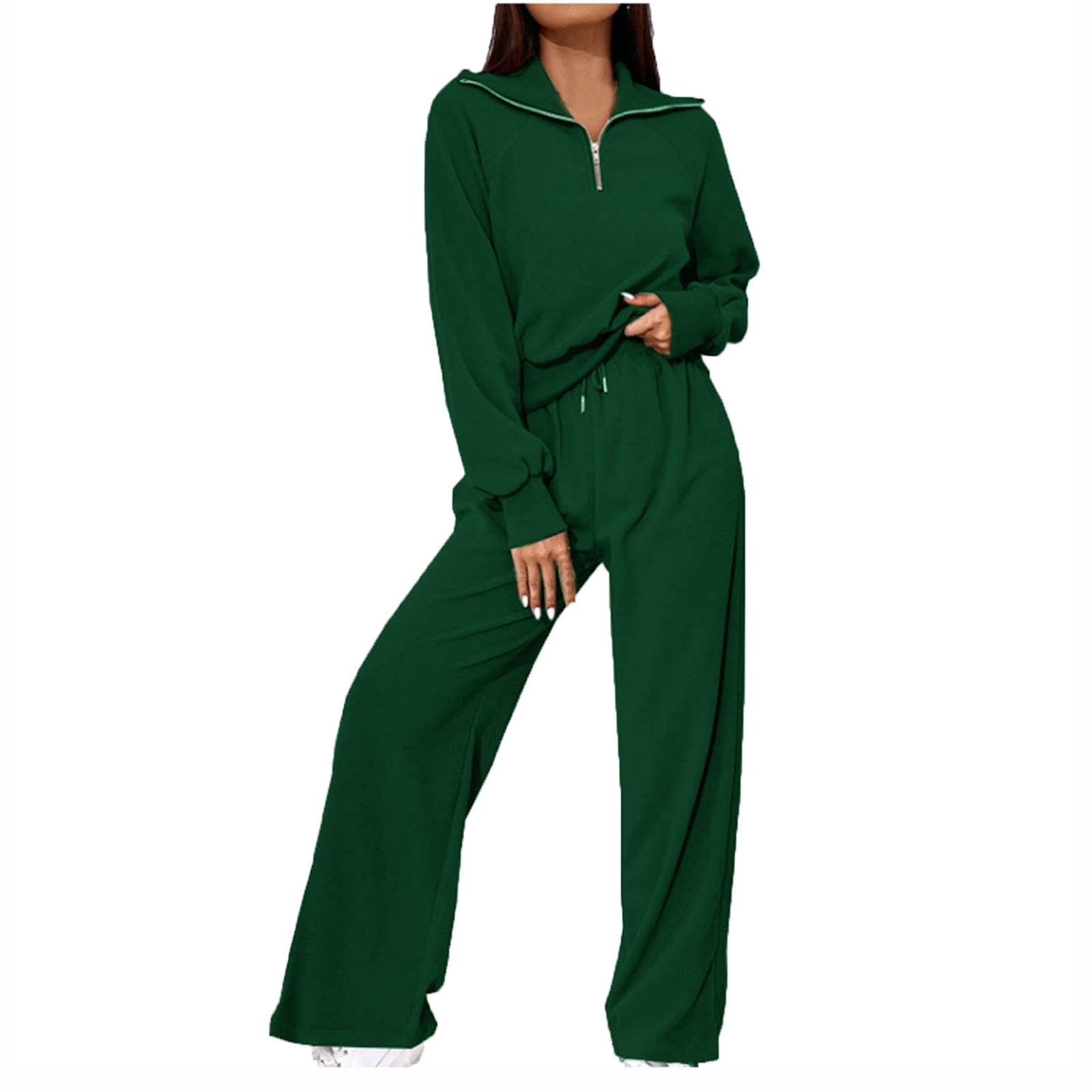 Oieyuz 2 Piece Sweatsuits for Women Trendy Half Zipper Lapel Tops