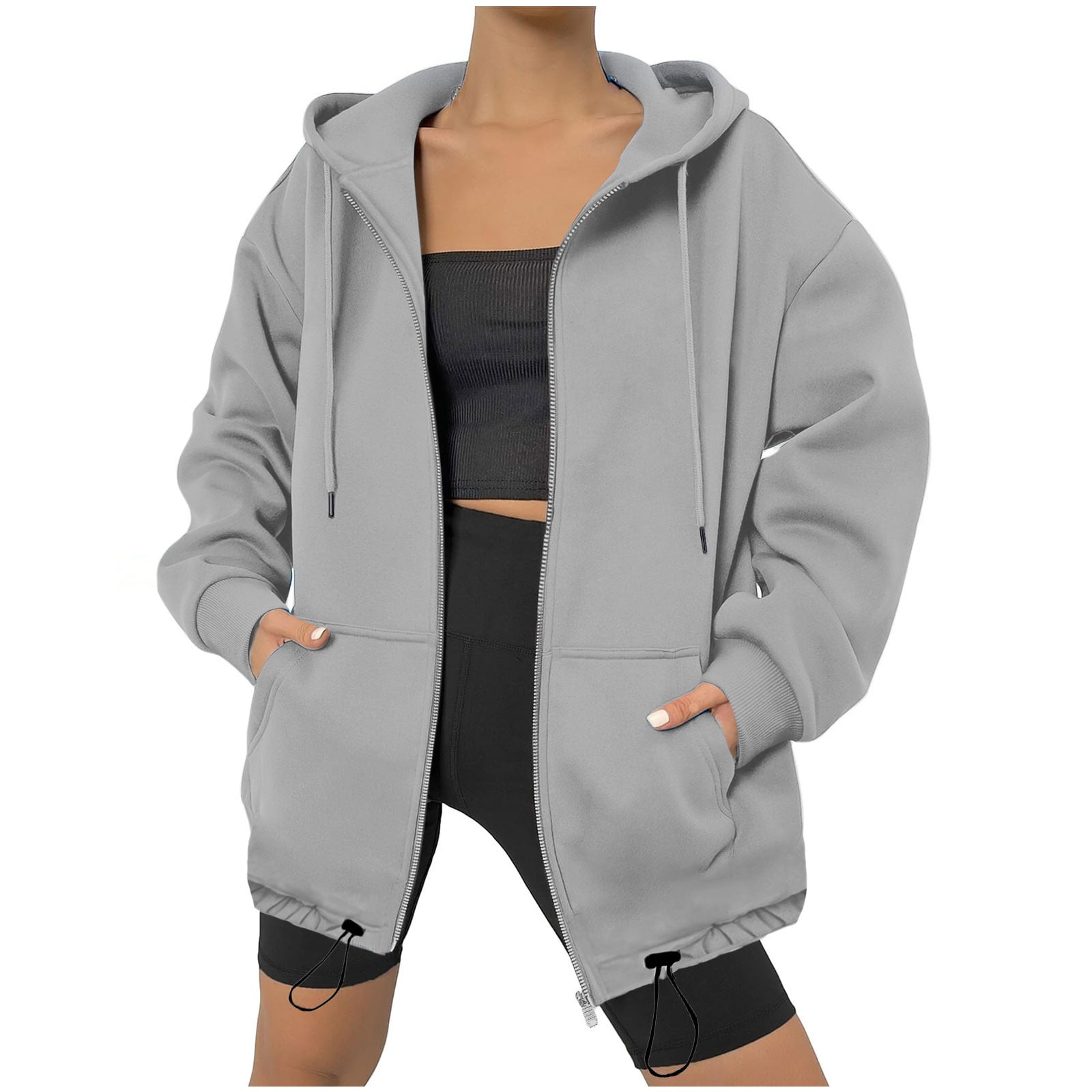 Oieyuz Sweatshirts for Women Casual Loose Zipper Sport Hood Coats Solid ...