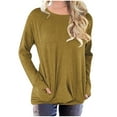 thumbnail image 1 of Diufon Tops for Women Fall Thin Solid Color Long Sleeve Round Neck Pullover Shirts with Pocket, 1 of 5