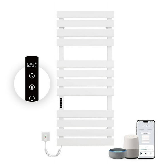 OihPaw Electric Towel Warmer,51 * 22 inches WiFi Towel Warmer Rack for Bathroom,492W Wall Mounted Electric Towel Rack with Timer and LED Indicator,White Left Heated Towel Rack