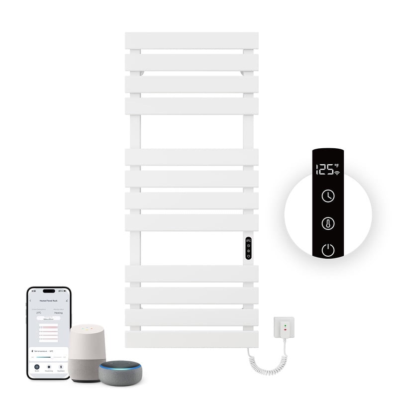 White Wall Mounted WiFi Electric Heated Towel Rack with Timer