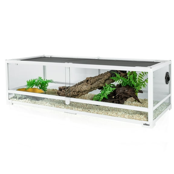 OiiBO 47 Gallon Extra-Long&Low Reptile Glass Terrarium, Front Sliding Door Reptile Tank 48"x18"x12.6" Large Reptile Amphibians Habitat