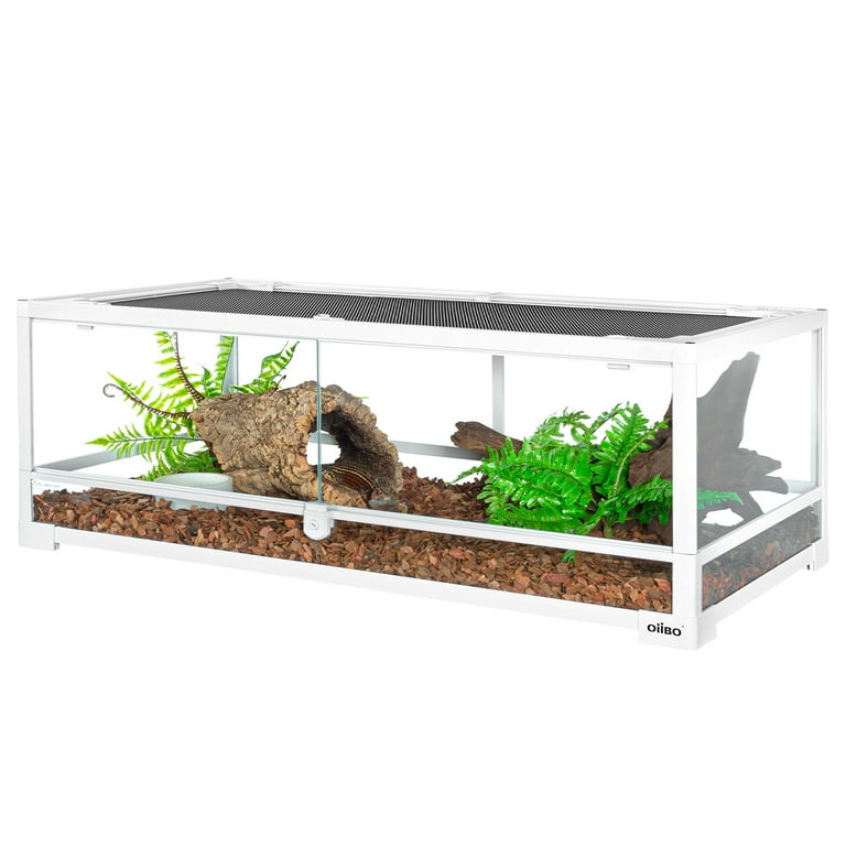 OiiBO Extra-Low Full Tempered Glass Reptile Terrarium, 36L x 18W x