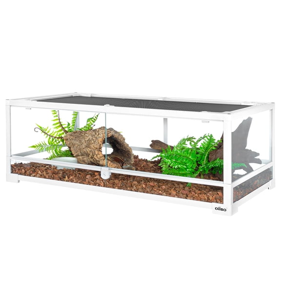 OiiBO Extra-Low Full Tempered Glass Reptile Terrarium, 36L x 18W x 12.6D, Easy Assembly