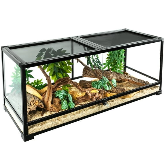 OiiBO Full Tempered Glass Reptile Terrarium, Amphibian, Arachnid Habitat, 48"x18"x18", Black