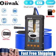 Oiiwak Dual Lens Endoscope Borescope Inspection Camera Plumbing Industrial Snake Camera with 4.3inch Screen 1080P HD IP68 Waterproof Sewer Camera for HVAC Machine Automotive Drain Pipe, 32.8ft