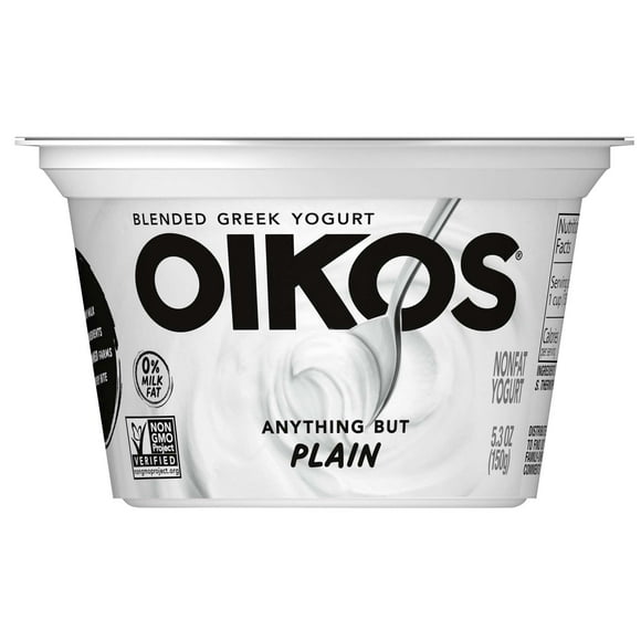 Oikos Dannon Core Plain Blended Nonfat Greek Yogurt, 5.3 Ounce Cup -- 12 per case