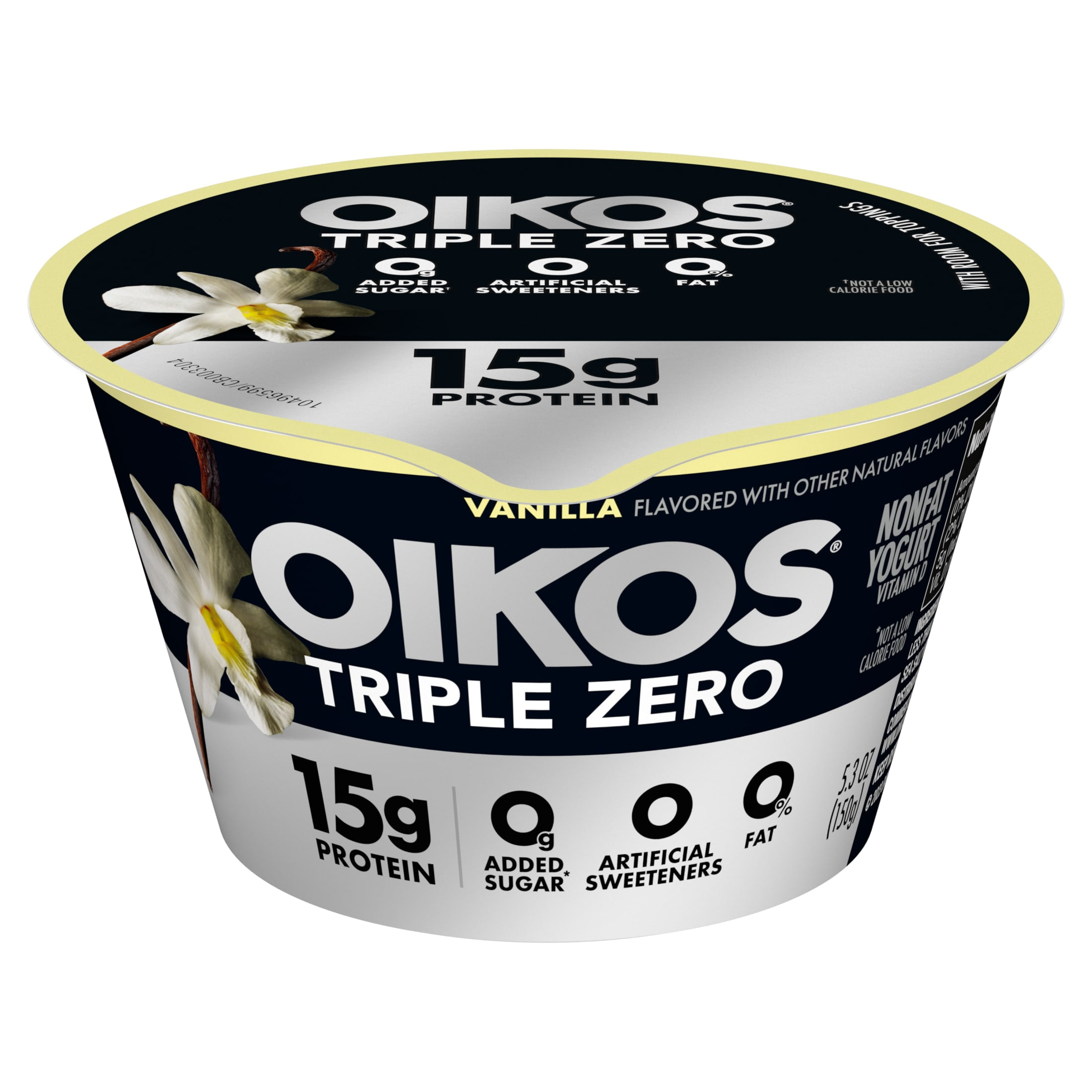 Oikos Greek Yogurt Triple Zero Vanilla with Protein, Sugar &amp; Fat Free , 5.3 oz, Plastic Cup