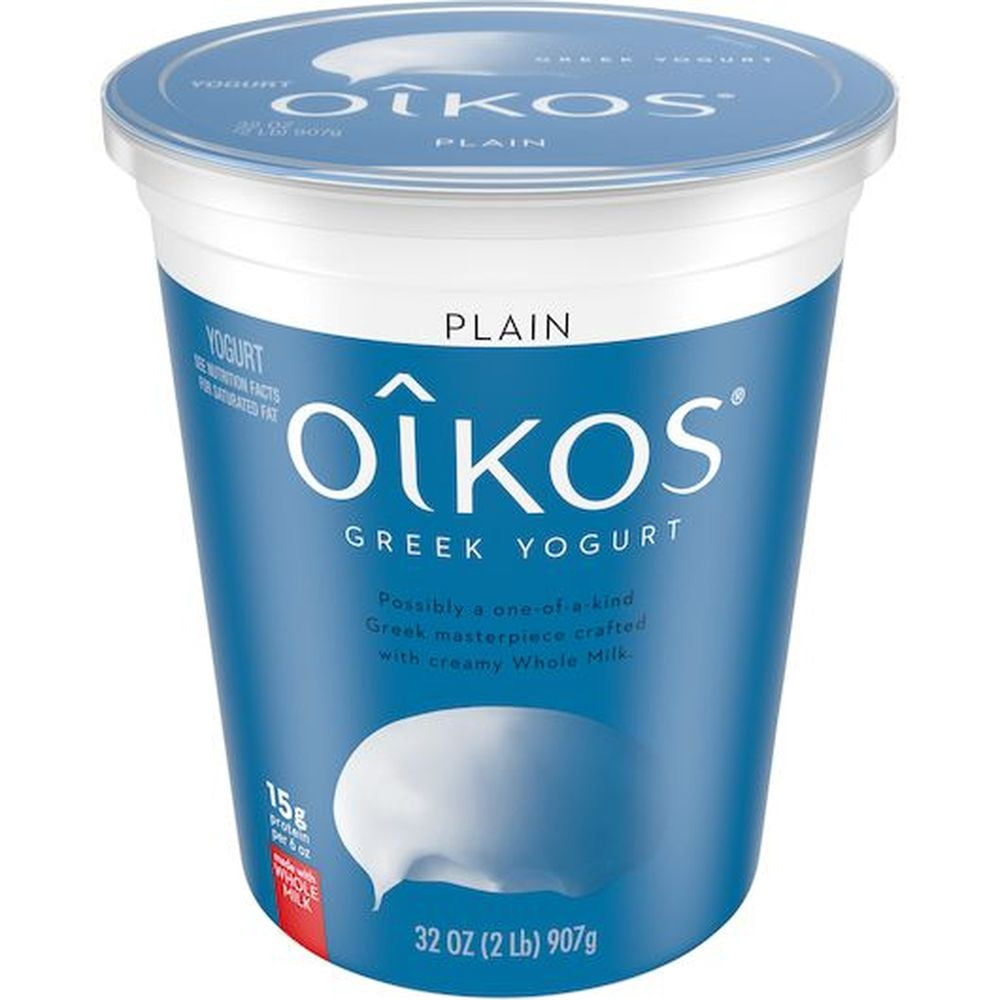 Oikos Organic Plain Whole Milk 4 Percent Fat Greek Yogurt, 32 Ounce -- 6 per case.