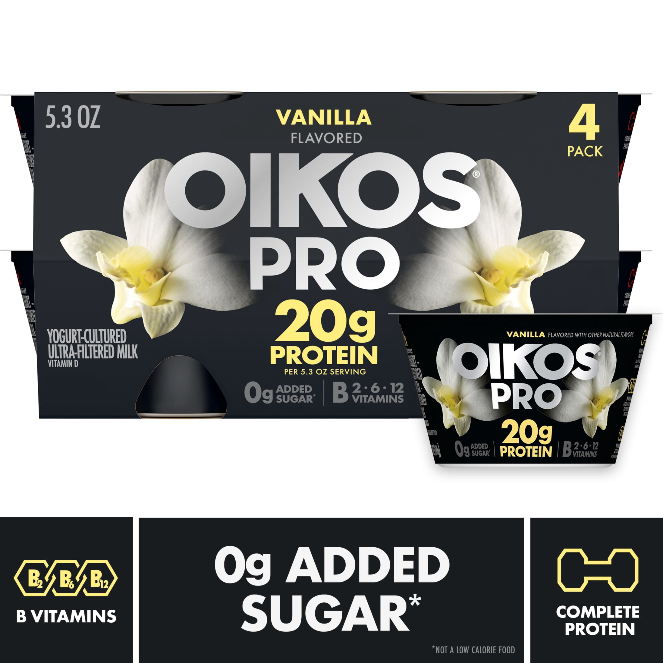 Oikos Pro 20g Protein, Vanilla Yogurt-Cultured Ultra-Filtered Milk Product Cups, 5.3 oz, 4 Count