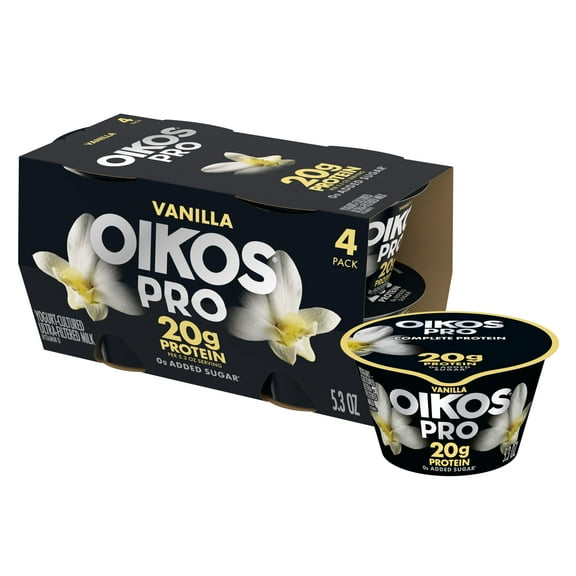 Oikos Pro 20g Protein, Vanilla Yogurt-Cultured Ultra-Filtered MilkProduct Cups, 5.3 oz, 4 Count