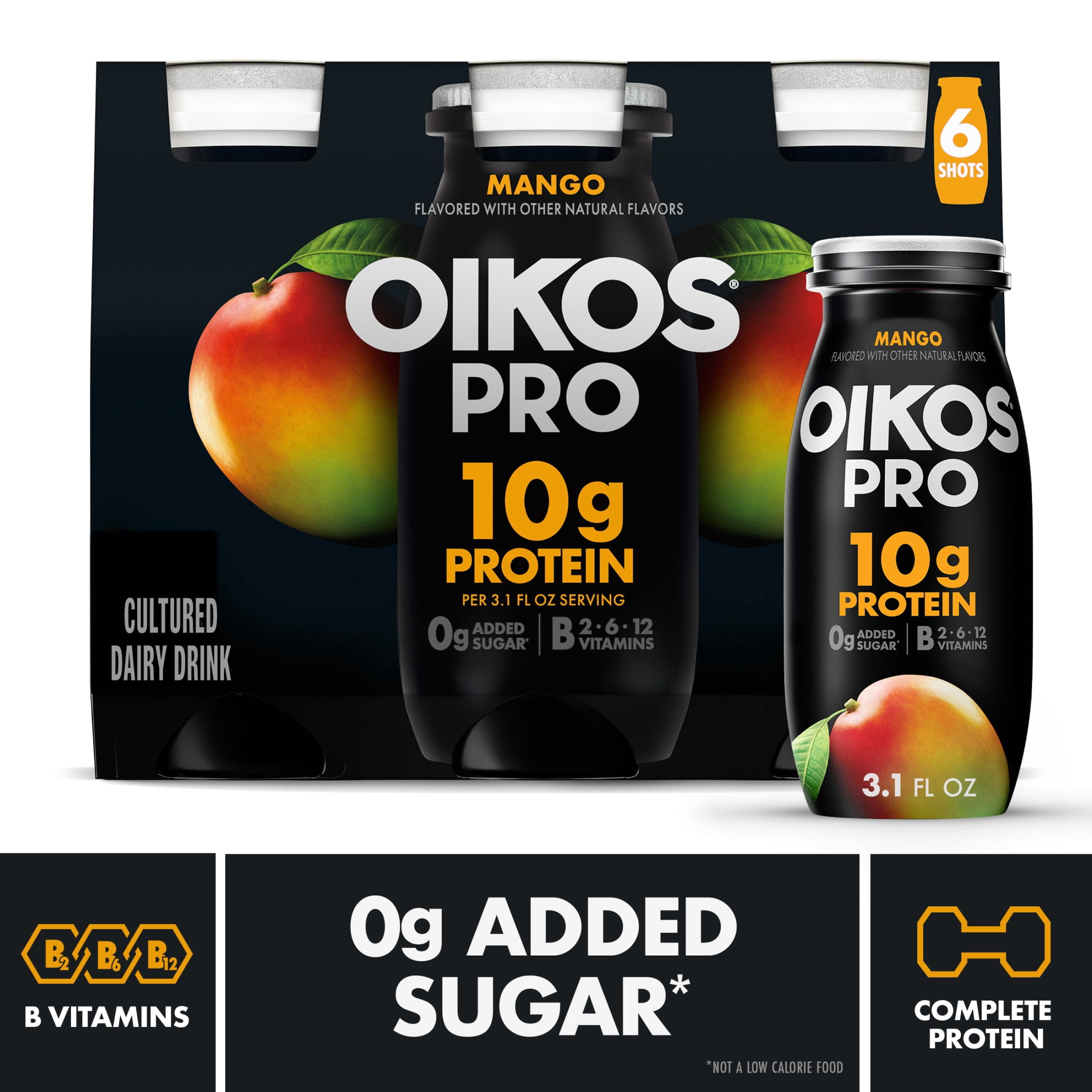 Oikos Pro Shots 10g Protein Mango Cultured Dairy Drinks Bottles, 3.1 fl oz, 6 Count​