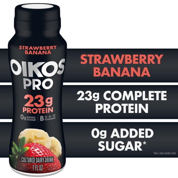 Oikos Pro 23g Protein, Strawberry Banana Cultured Dairy Drink Bottle, 7 fl oz
