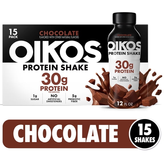 Oikos Protein Shake, Chocolate, 30g Protein, Shelf Stable, 12 Fl Oz Bottle, 15 Count​