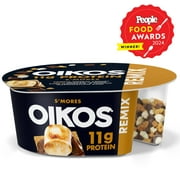 Oikos REMIX S’mores 11g Protein, Vanilla Fat Free Greek Yogurt Cup with Graham Cookies, Dark Chocolate and Toasted Marshmallow Bark Mix-Ins, 4.5 oz