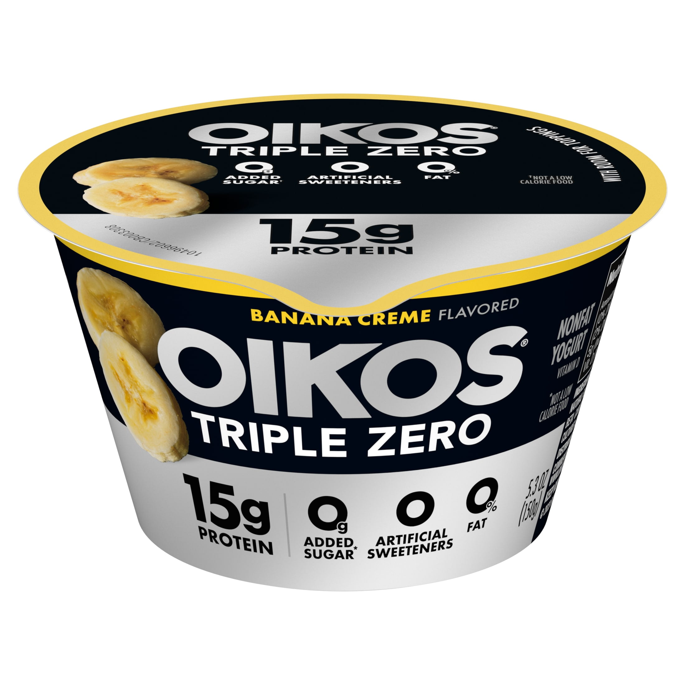 Oikos Triple Zero 15g Protein, 0g Added Sugar, Fat Free Banana Creme Greek Yogurt Cup, 5.3 oz