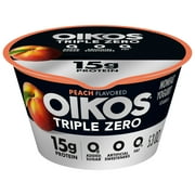 Oikos Triple Zero 15g Protein, 0g Added Sugar, Fat Free Peach Greek Yogurt Cup, 5.3 oz