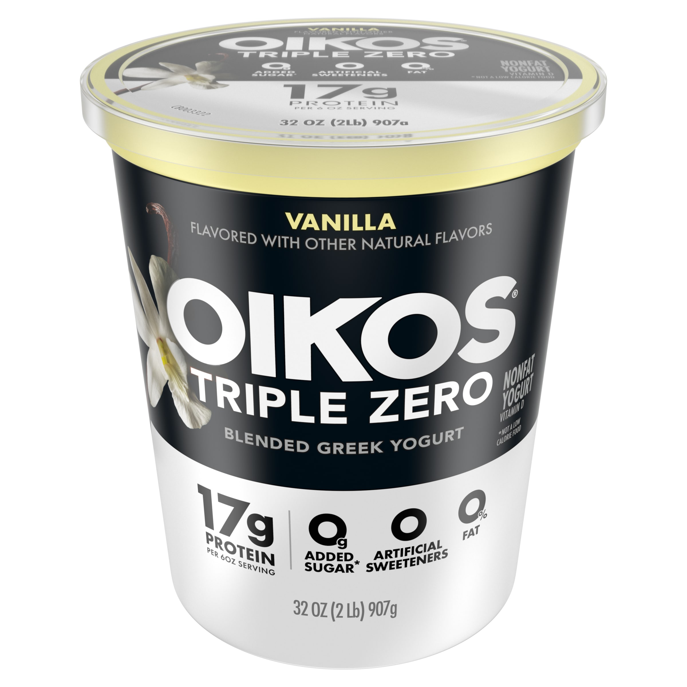 Oikos Triple Zero 17g Protein, 0g Added Sugar, Fat Free Vanilla Greek Yogurt Tub, 32 oz - image 1 of 11