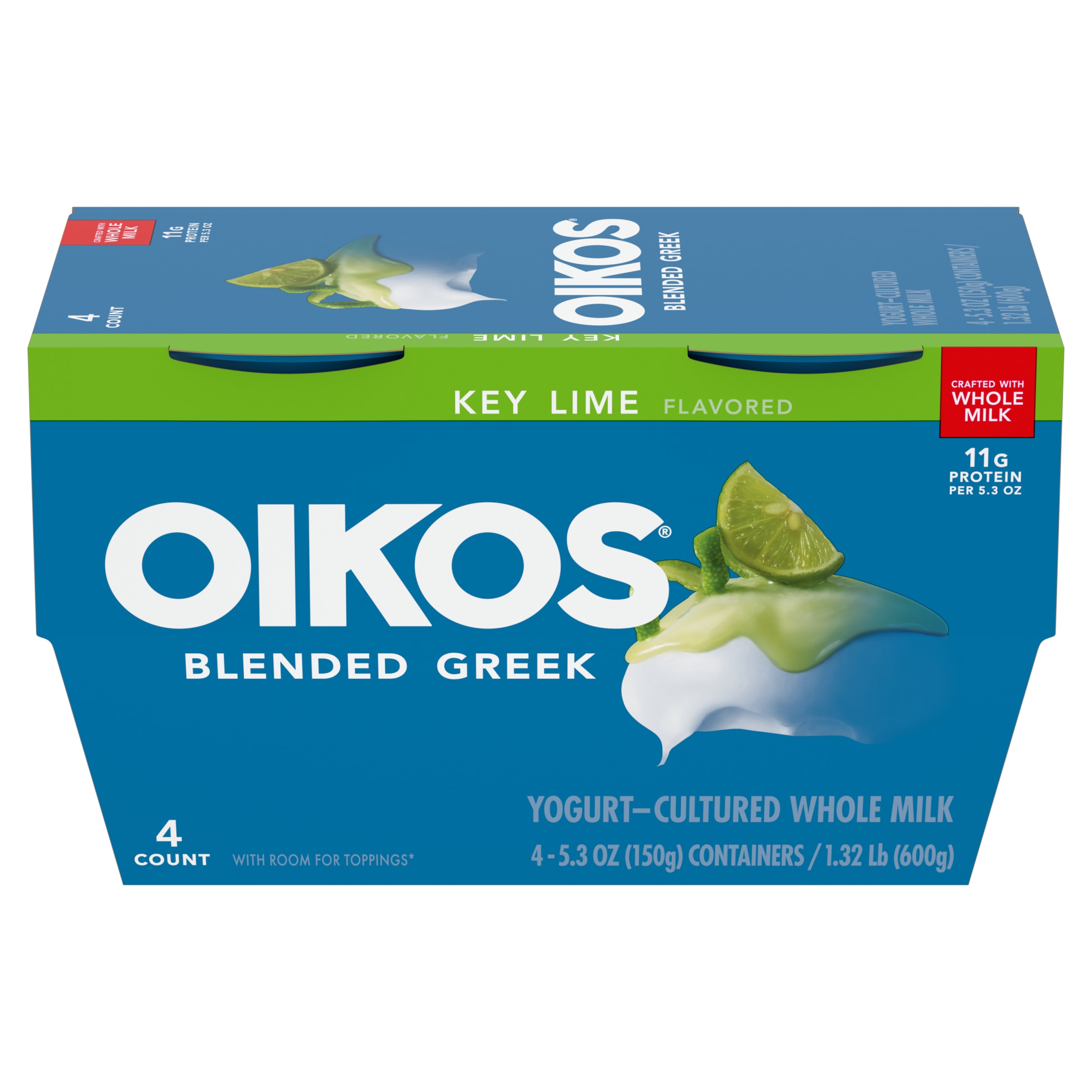 Oikos Whole Milk Key Lime Greek Yogurt, 5.3 Oz. Cups, 4 Count - image 1 of 5
