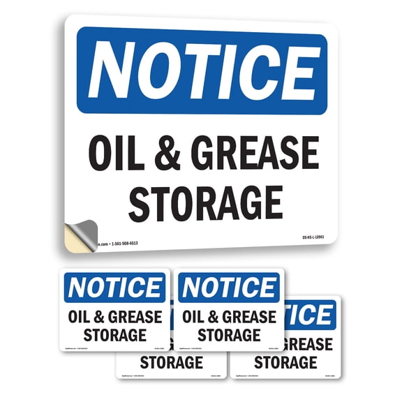 Oil And Grease Storage OSHA Notice Vinyl Decal Label 5 Inch x 3.5 Inch - 5 Pack