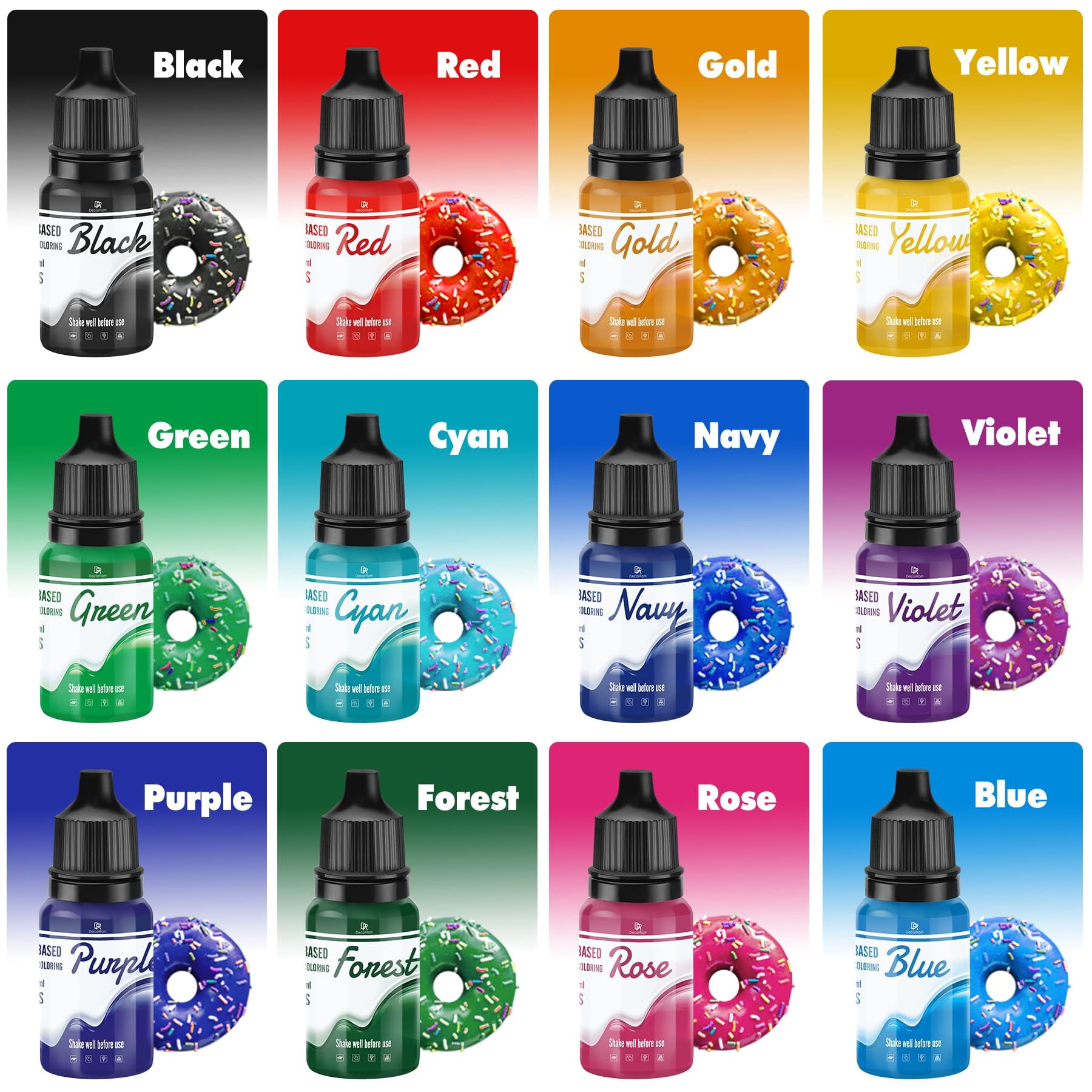 Oil Based Food SCH4- 12 Colors Vibrant Food Set for Chocolate, Candy Melts, Baking, Cake Decorating - Upgraded Edible Food Color Dye for Icing, Fondant, Cookie, DIY Crafts - 10ml/Bottle
