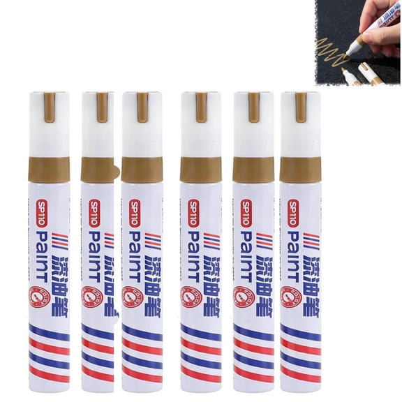 Oil Based Golden Paint Markers, Waterproof & Weatherproof Pens for Granite Headstones, Graves, Mugs & Ceramics(RL Golden 6 PCS)