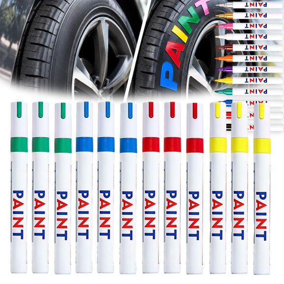 Oil-Based Marker for Tire Lettering & DIY Projects, 12 Colors Magic Waterproof Tire Paint Pen for Rocks Painting, Wood, Plastic, Canvas, Glass, Mugs, Metal, Stone, DIY Craft (12Pcs/G)