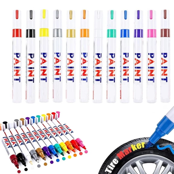 Oil-Based Marker for Tire Lettering & DIY Projects, 12 Colors Magic Waterproof Tire Paint Pen for Rocks Painting, Wood, Plastic, Canvas, Glass, Mugs, Metal, Stone, DIY Craft (12Pcs/A)