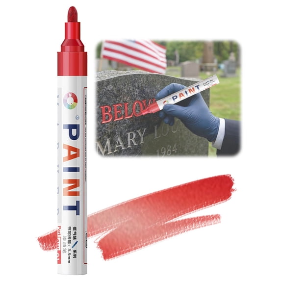 Oil Based Paint Pen - Weatherproof Restoration Marker - Outdoor Paint Pen for Stone Ceramic Metal - Fade Resistant Marking - 1 Pack Red