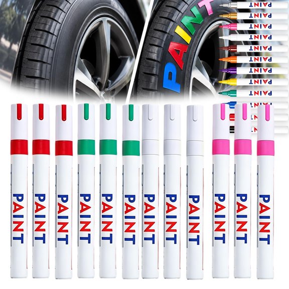 Oil-Based Tire Lettering & DIY Detail Pen, 12 Colors Waterproof Permanent Paint Markers, Quick Dry Oil-Based Paint Pen Set for Car Tires, Rubber, Metal, Wood, Glass(12Pcs/I)
