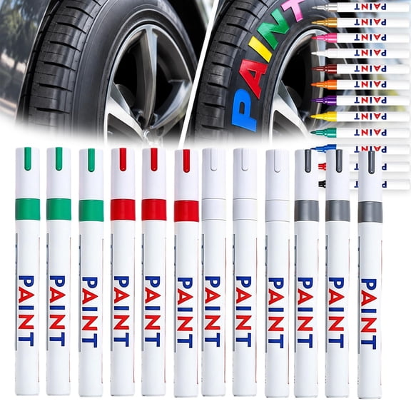 Oil-Based Tire Lettering & DIY Detail Pen, 12 Colors Waterproof Permanent Paint Markers, Quick Dry Oil-Based Paint Pen Set for Car Tires, Rubber, Metal, Wood, Glass(12Pcs/H)