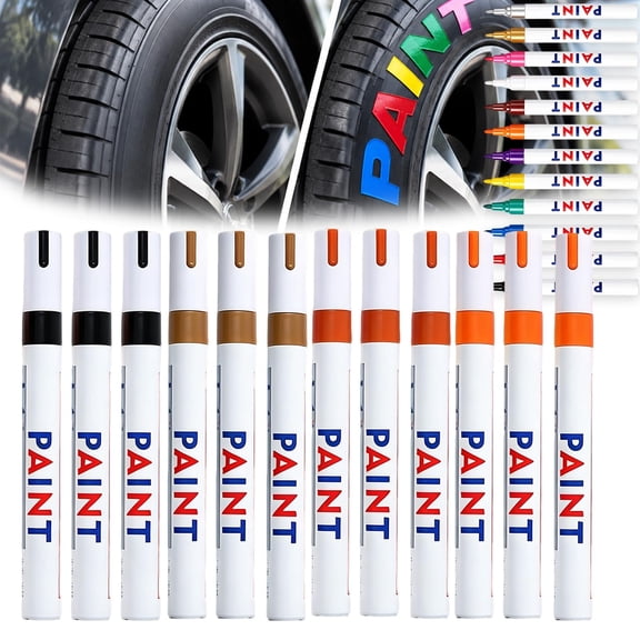 Oil-Based Tire Lettering & DIY Detail Pen, 12 Colors Waterproof Permanent Paint Markers, Quick Dry Oil-Based Paint Pen Set for Car Tires, Rubber, Metal, Wood, Glass(12Pcs/F)