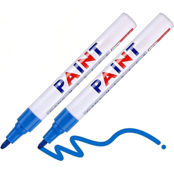 Oil-Based Tire Paint Pen for Car Lettering - Waterproof & Fade-Resistant Rubber Marker, Permanent Paint Pen for Tyres, Metal, Plastic, and Crafts - Metallic Blue (XX-2 Pens)