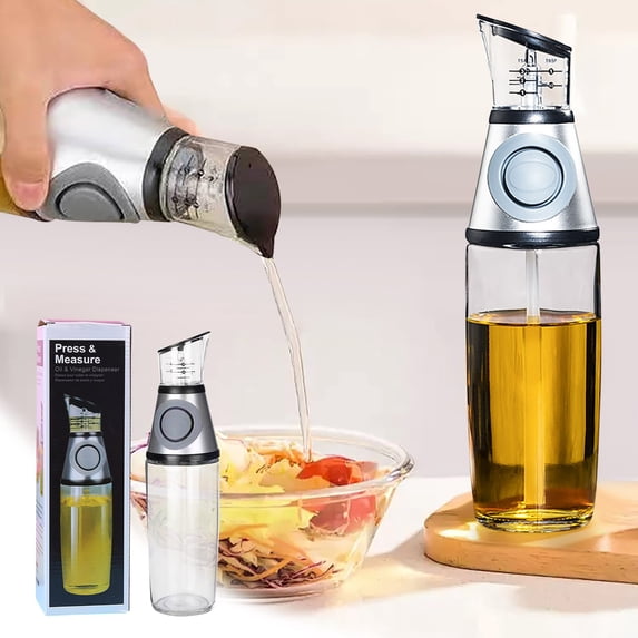 Oil Bottle Dispenser Kitchen Metering Press Pot with Measurement Scale, Controllable Pouring for Soy Sauce and Vinegar, Water-resistant Cooking Oil Container, Topliu