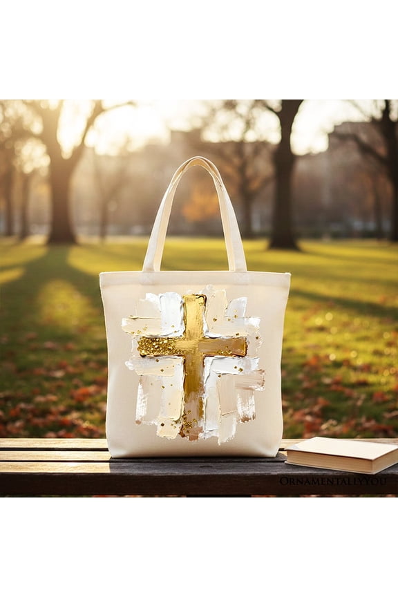 Oil Brushstroke Cross Canvas Tote Bag, Christian Faith Jesus Easter Gift Shopper
