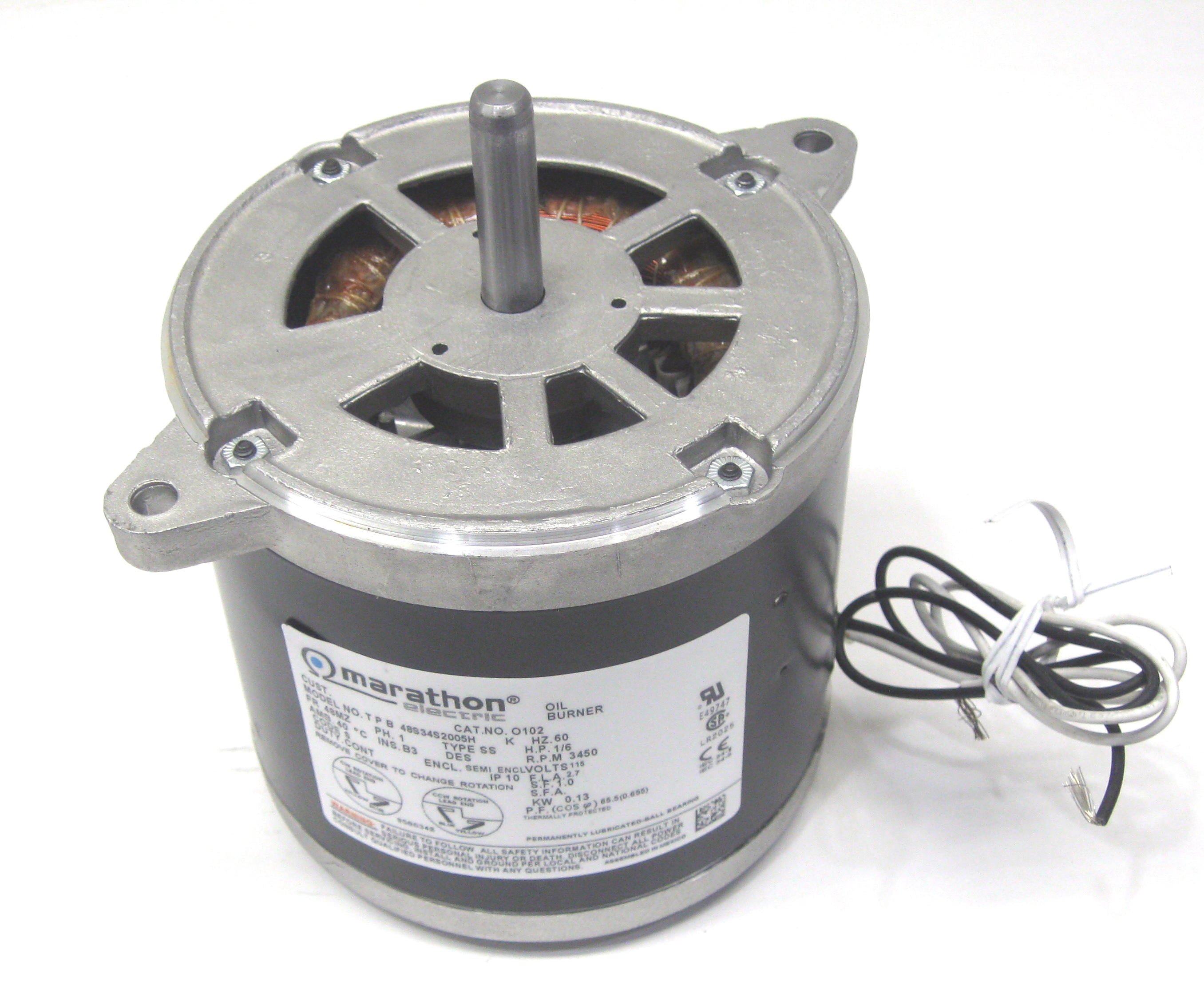 Oil Burner Furnace Motor 1/6 HP 3450 RPM 48M Frame 115 Volts Marathon O102