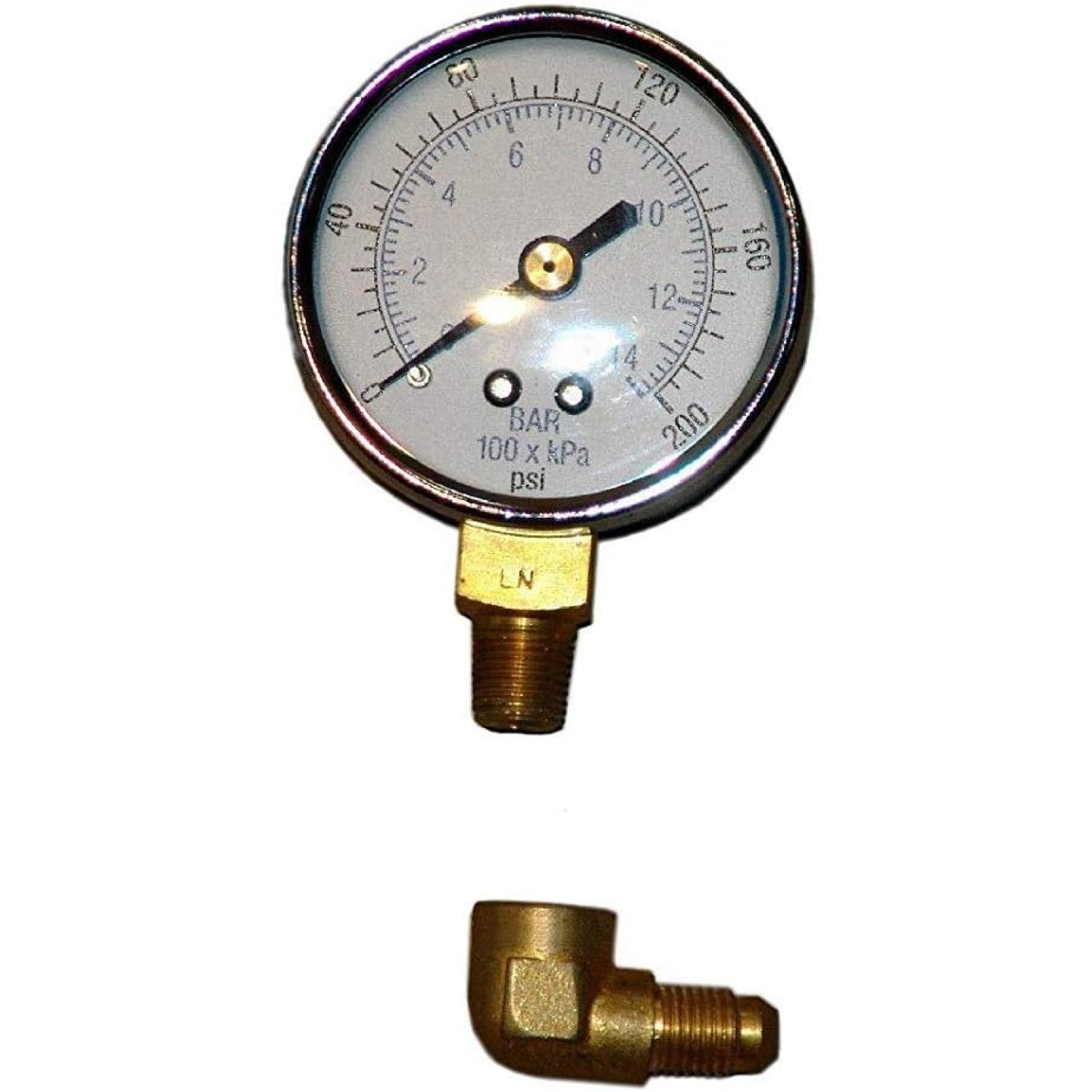 Oil Burner Pressure Test Gauge 200 psi / 1400 kPa with 90° Elbow